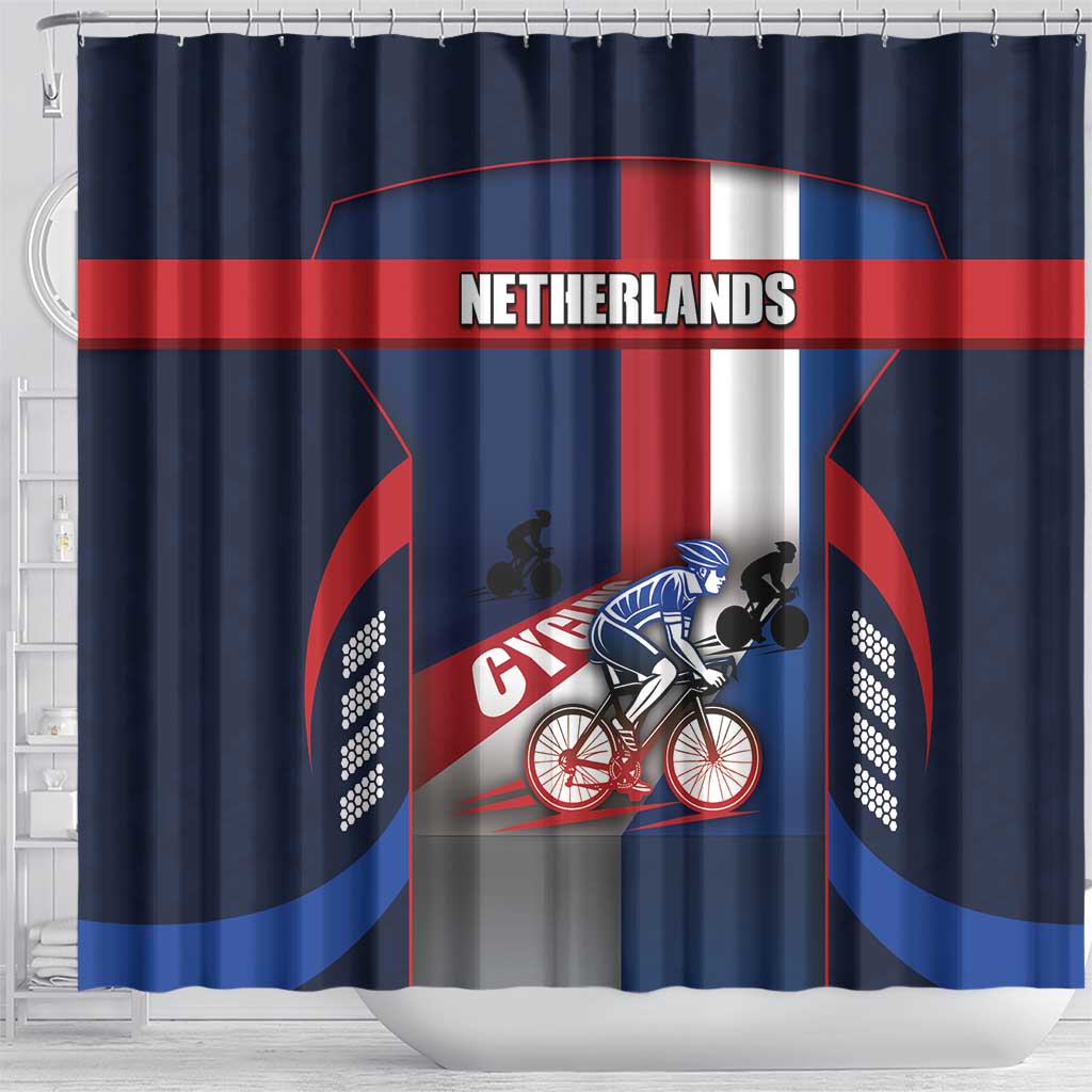 Netherlands Cycling Shower Curtain Sporty Style Navy - Wonder Print Shop