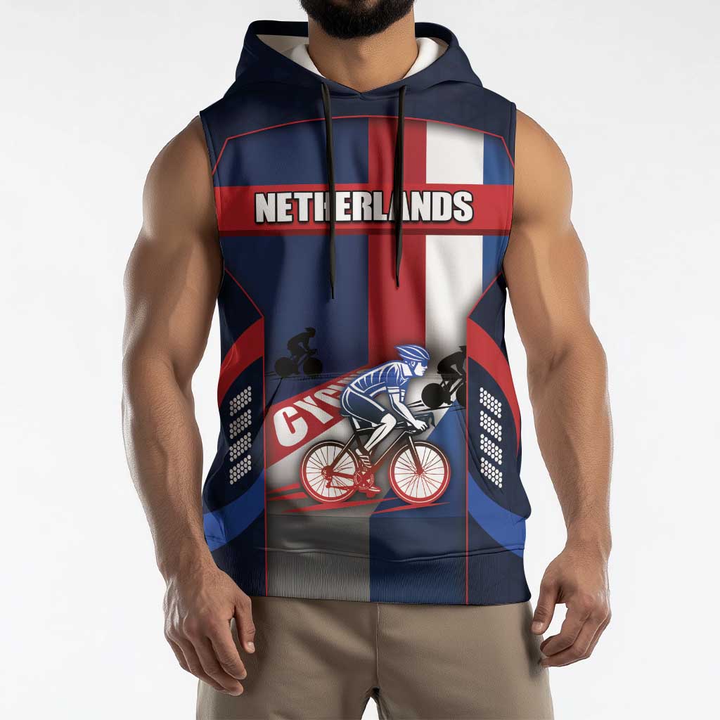 Personalized Netherlands Cycling Sleeveless Hoodie Sporty Style Navy - Wonder Print Shop