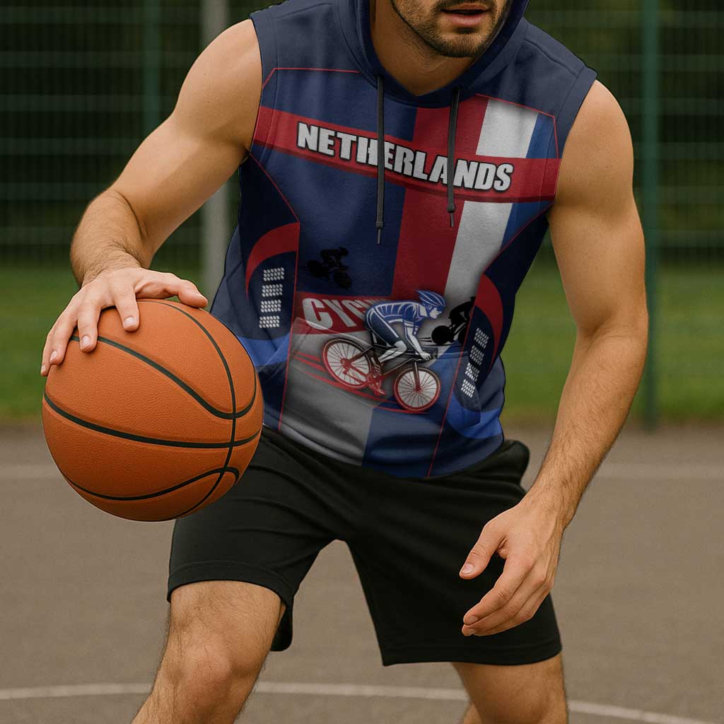 Personalized Netherlands Cycling Sleeveless Hoodie Sporty Style Navy - Wonder Print Shop