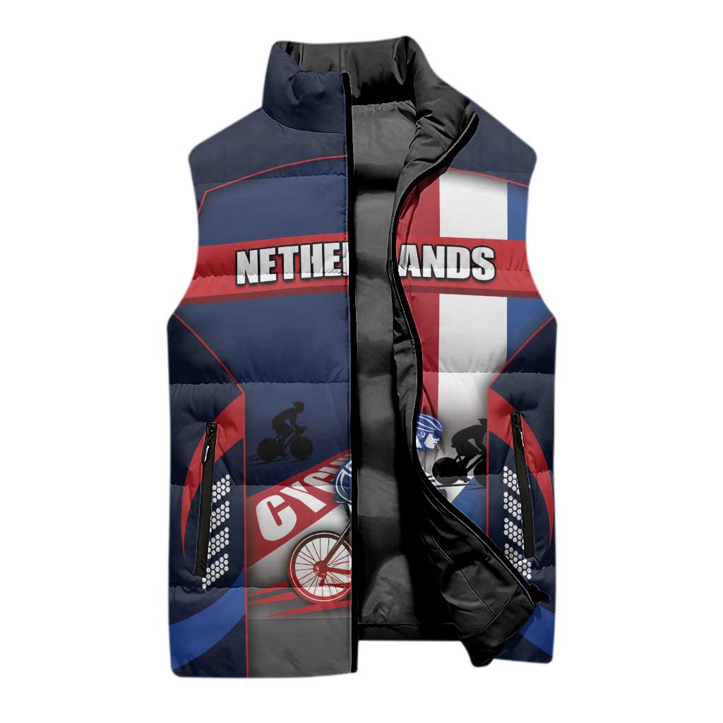 Personalized Netherlands Cycling Sleeveless Puffer Jacket Sporty Style Navy - Wonder Print Shop