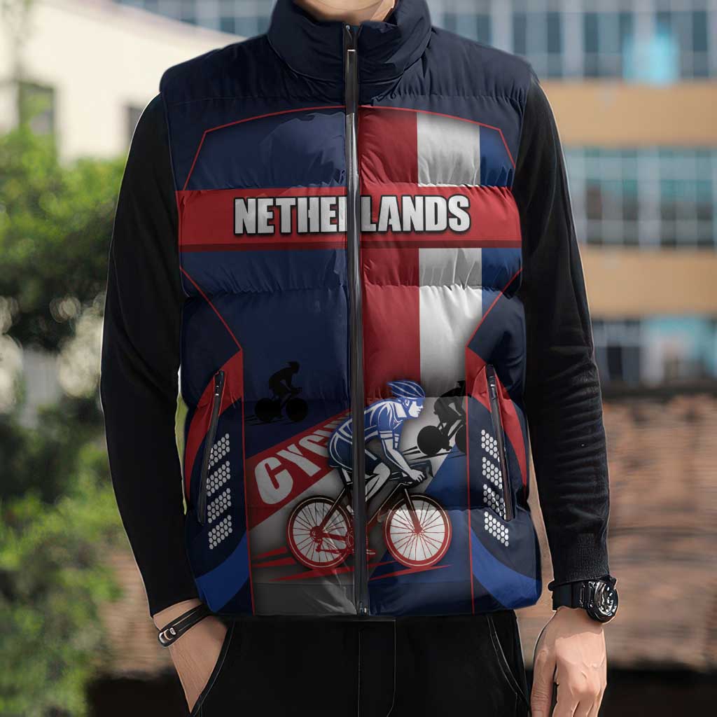 Personalized Netherlands Cycling Sleeveless Puffer Jacket Sporty Style Navy - Wonder Print Shop