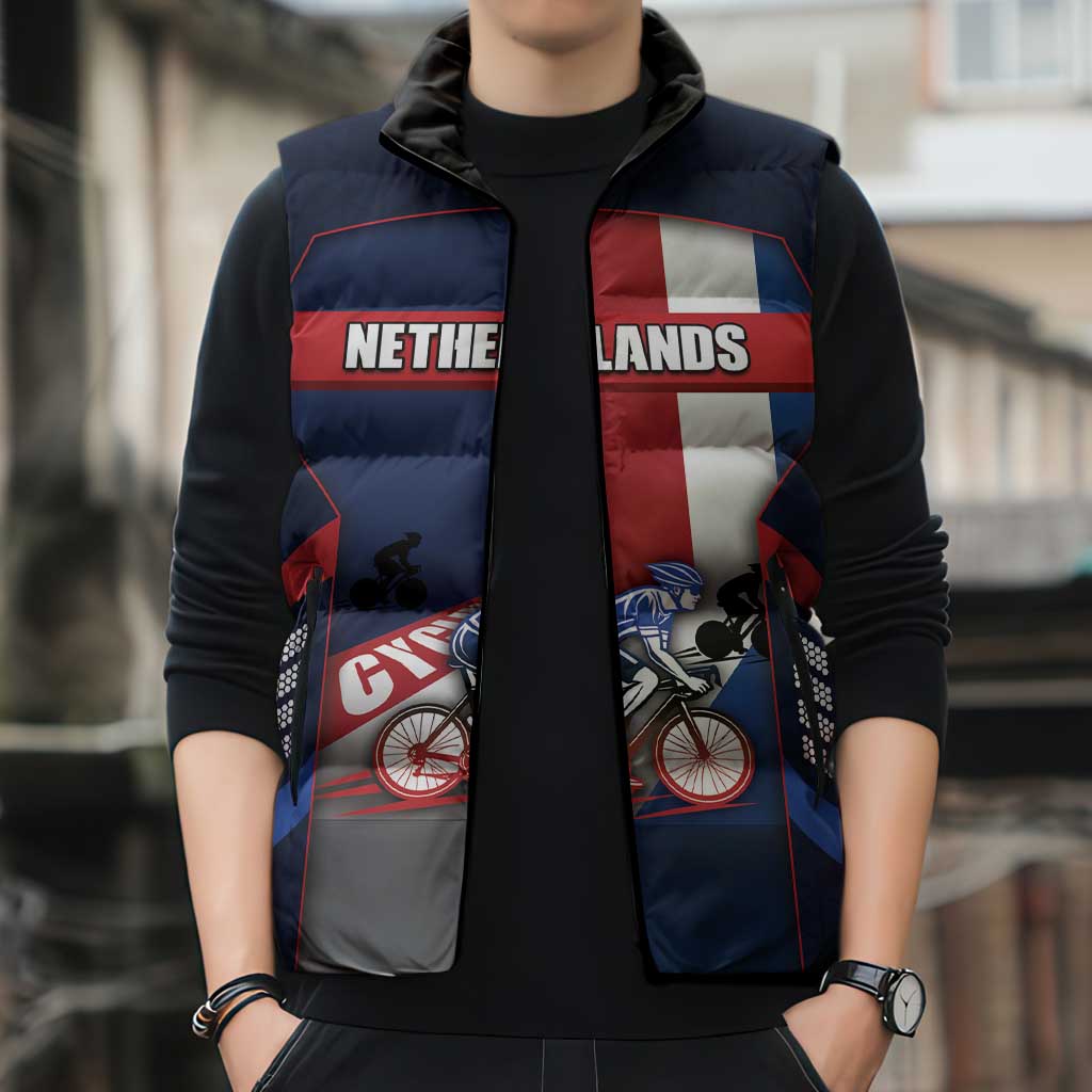 Personalized Netherlands Cycling Sleeveless Puffer Jacket Sporty Style Navy - Wonder Print Shop