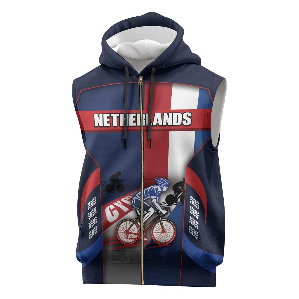 Personalized Netherlands Cycling Sleeveless Zip Hoodie Sporty Style Navy - Wonder Print Shop