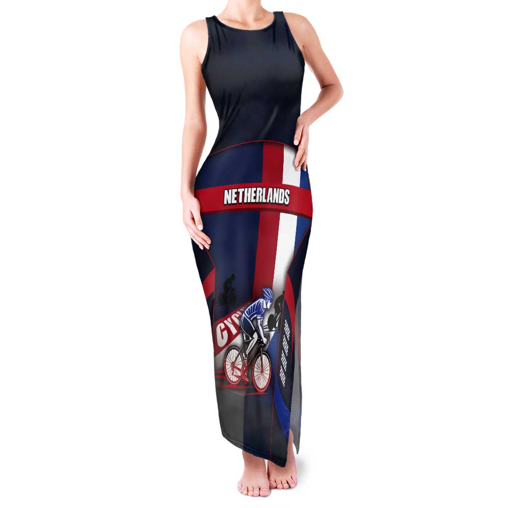 Personalized Netherlands Cycling Tank Maxi Dress Sporty Style Navy - Wonder Print Shop