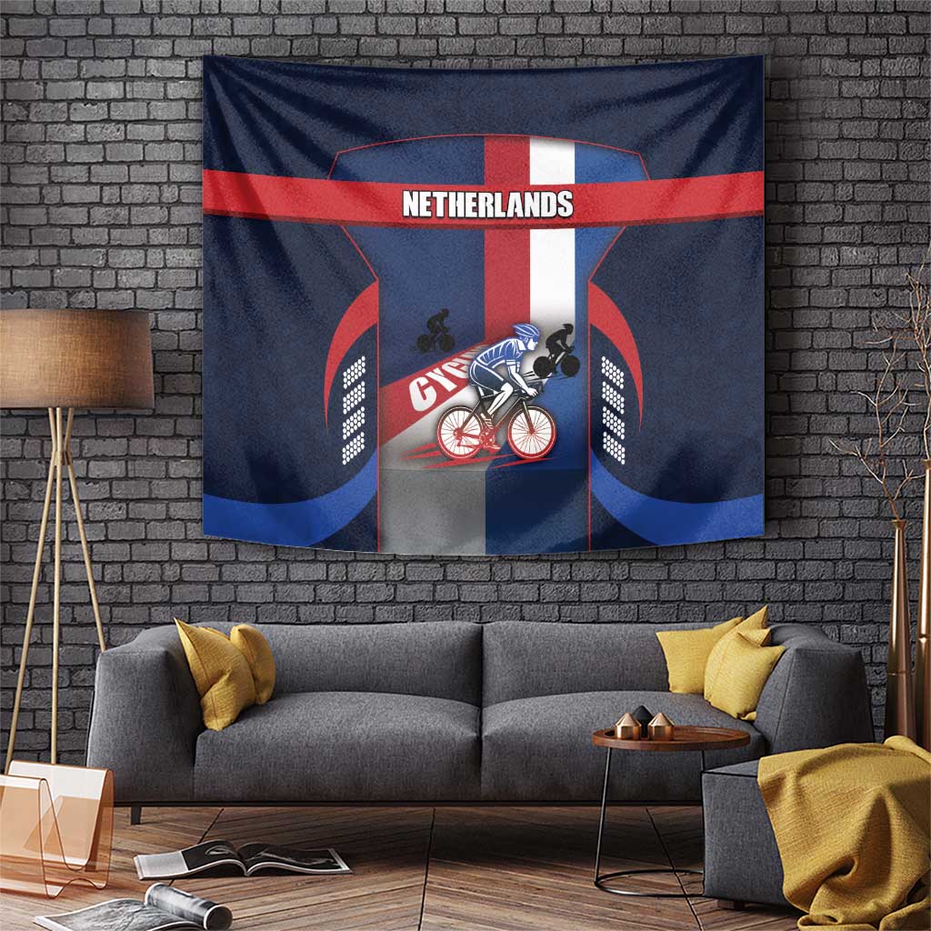 Netherlands Cycling Tapestry Sporty Style Navy - Wonder Print Shop