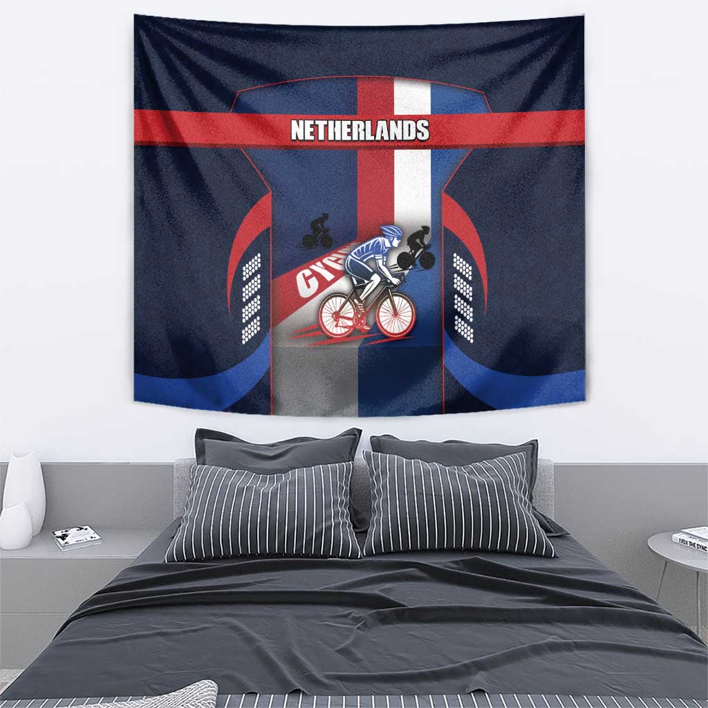Netherlands Cycling Tapestry Sporty Style Navy - Wonder Print Shop