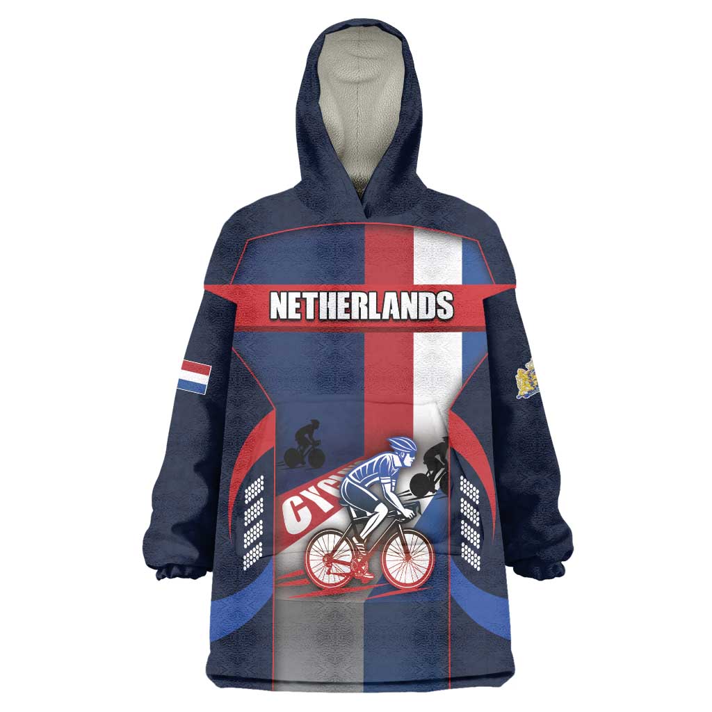 Personalized Netherlands Cycling Wearable Blanket Hoodie Sporty Style Navy - Wonder Print Shop