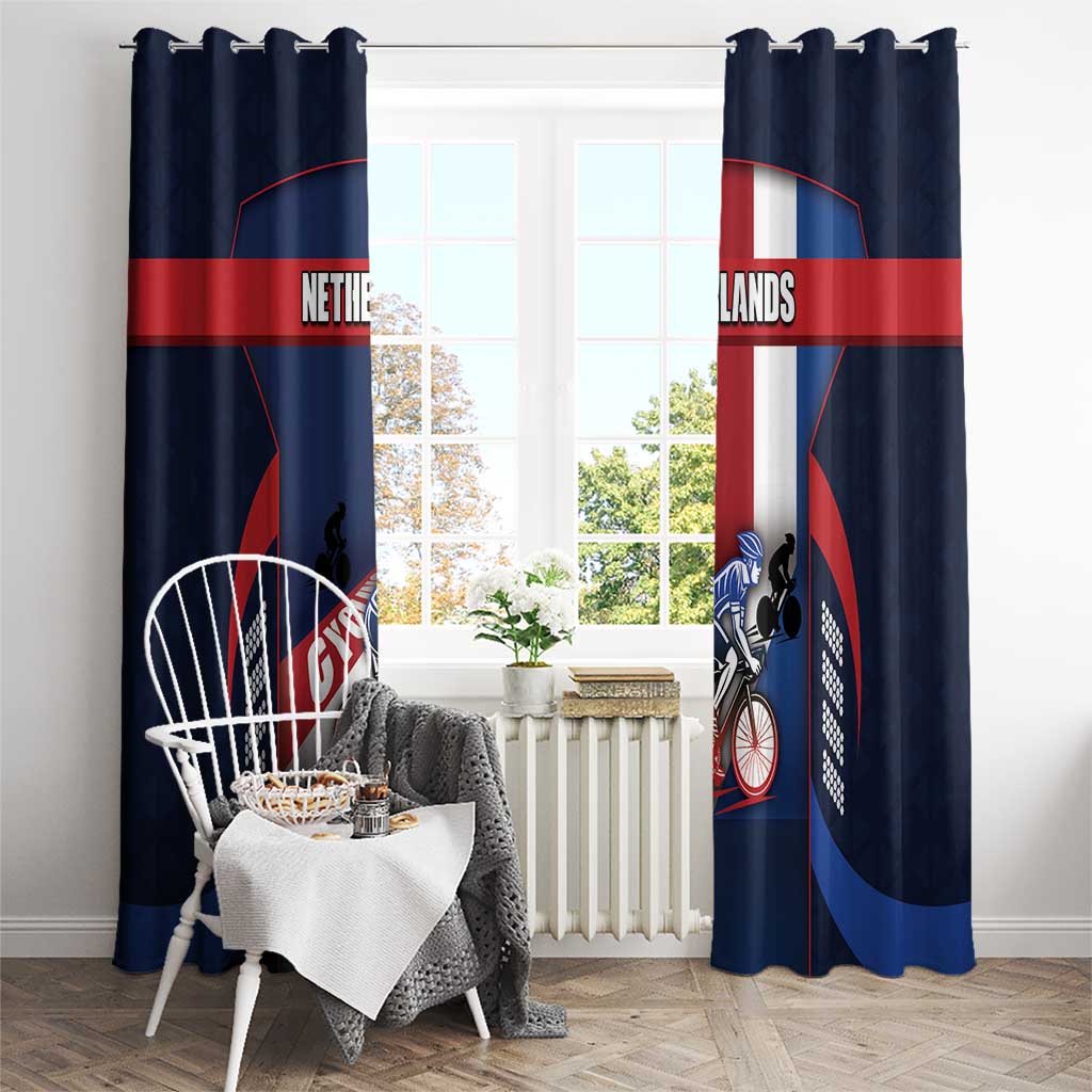 Netherlands Cycling Window Curtain Sporty Style Navy - Wonder Print Shop