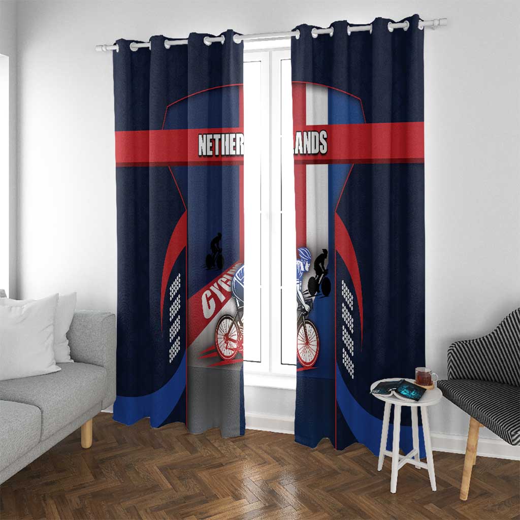 Netherlands Cycling Window Curtain Sporty Style Navy - Wonder Print Shop
