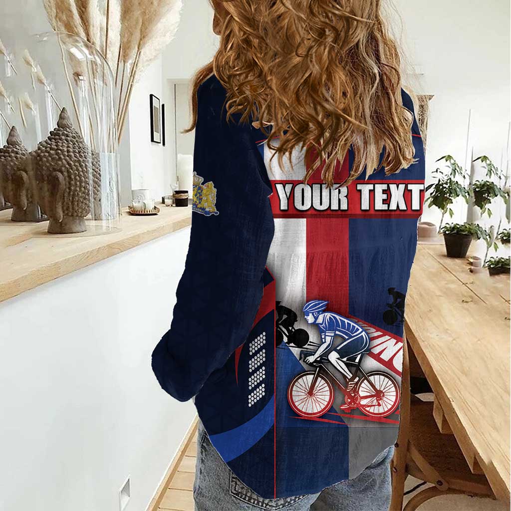 Personalized Netherlands Cycling Women Casual Shirt Sporty Style Navy - Wonder Print Shop