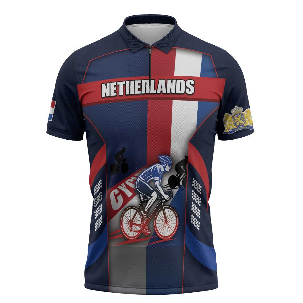 Personalized Netherlands Cycling Zipper Polo Shirt Sporty Style Navy - Wonder Print Shop