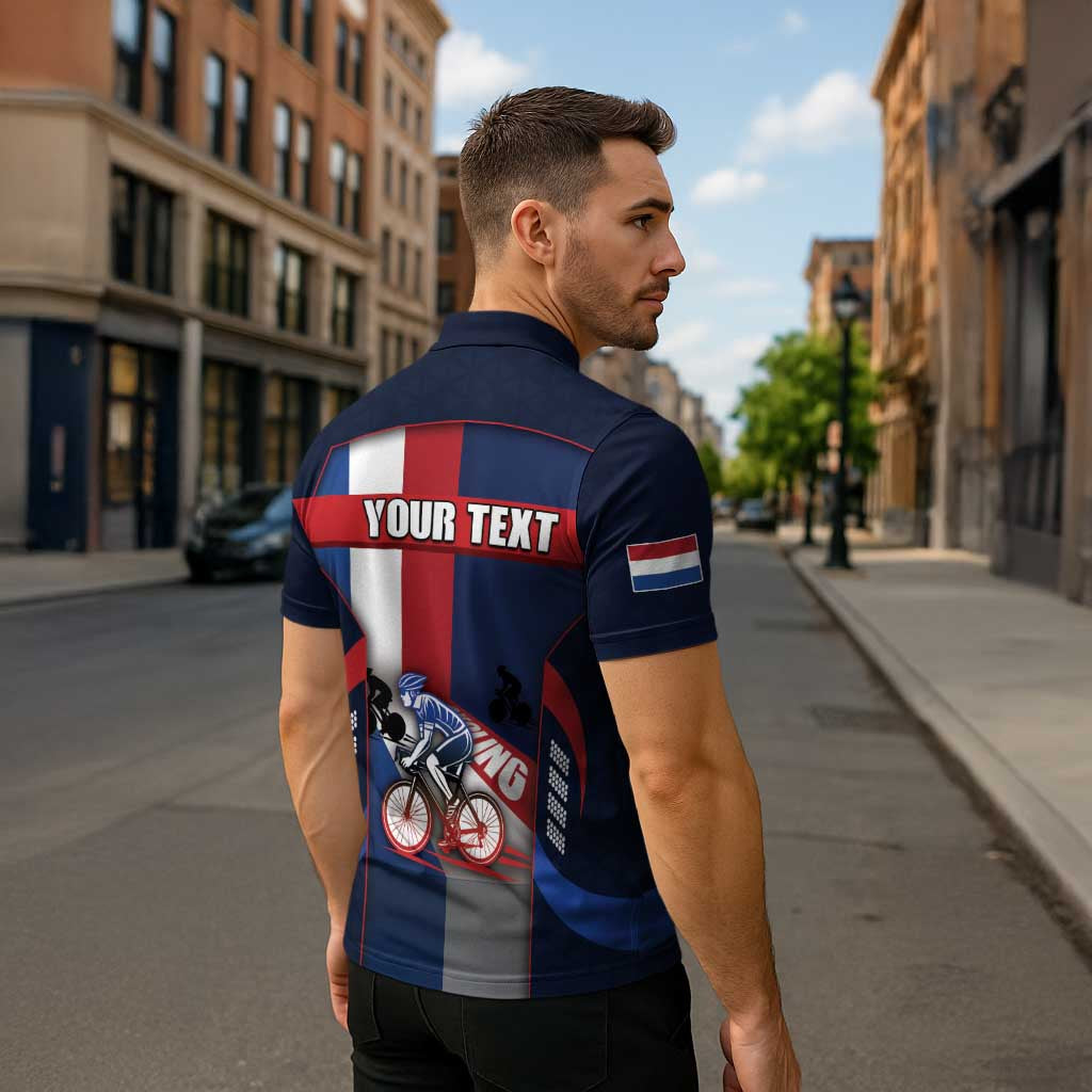 Personalized Netherlands Cycling Zipper Polo Shirt Sporty Style Navy - Wonder Print Shop