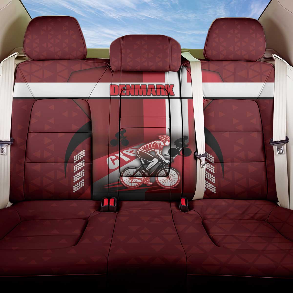 Denmark Cycling Back Car Seat Cover Sporty Style Red - Wonder Print Shop