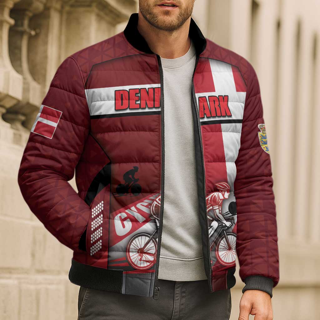 Personalized Denmark Cycling Bomber Puffer Jacket Sporty Style Red - Wonder Print Shop