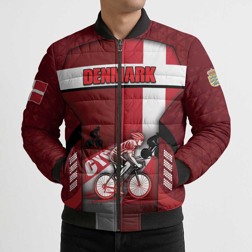 Personalized Denmark Cycling Bomber Puffer Jacket Sporty Style Red - Wonder Print Shop