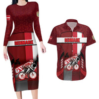 Personalized Denmark Cycling Couples Matching Long Sleeve Bodycon Dress and Hawaiian Shirt Sporty Style Red - Wonder Print Shop