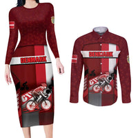 Personalized Denmark Cycling Couples Matching Long Sleeve Bodycon Dress and Long Sleeve Button Shirt Sporty Style Red - Wonder Print Shop