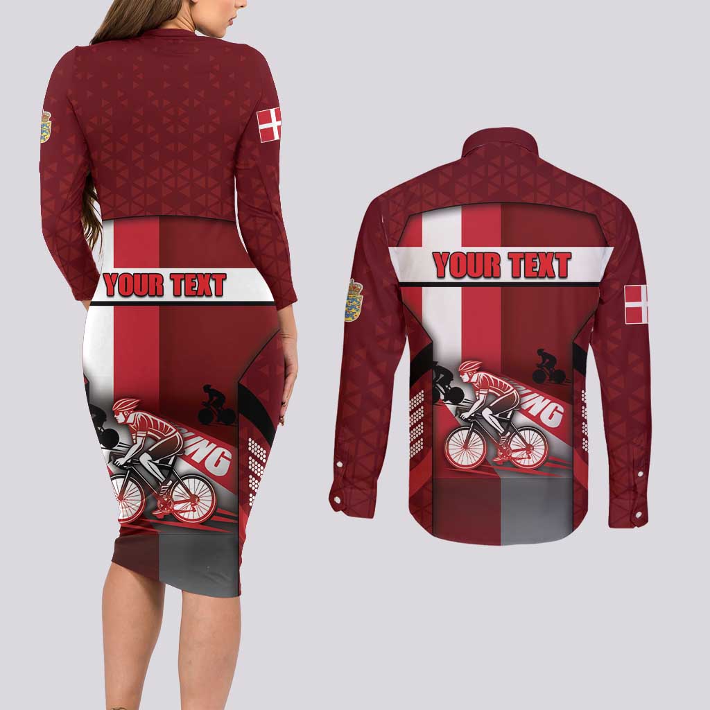 Personalized Denmark Cycling Couples Matching Long Sleeve Bodycon Dress and Long Sleeve Button Shirt Sporty Style Red - Wonder Print Shop