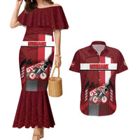 Personalized Denmark Cycling Couples Matching Mermaid Dress and Hawaiian Shirt Sporty Style Red - Wonder Print Shop