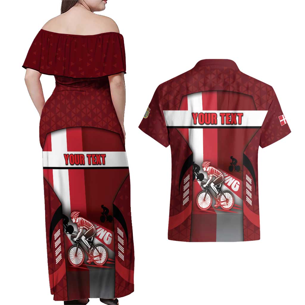 Personalized Denmark Cycling Couples Matching Off Shoulder Maxi Dress and Hawaiian Shirt Sporty Style Red - Wonder Print Shop