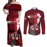 Personalized Denmark Cycling Couples Matching Off Shoulder Maxi Dress and Long Sleeve Button Shirt Sporty Style Red - Wonder Print Shop