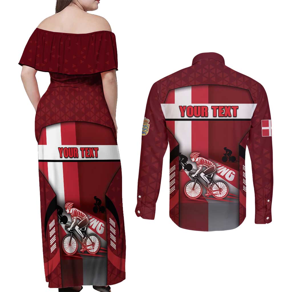 Personalized Denmark Cycling Couples Matching Off Shoulder Maxi Dress and Long Sleeve Button Shirt Sporty Style Red - Wonder Print Shop