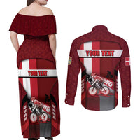 Personalized Denmark Cycling Couples Matching Off Shoulder Maxi Dress and Long Sleeve Button Shirt Sporty Style Red - Wonder Print Shop