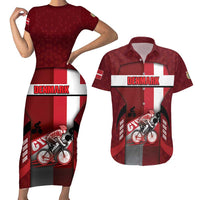 Personalized Denmark Cycling Couples Matching Short Sleeve Bodycon Dress and Hawaiian Shirt Sporty Style Red - Wonder Print Shop