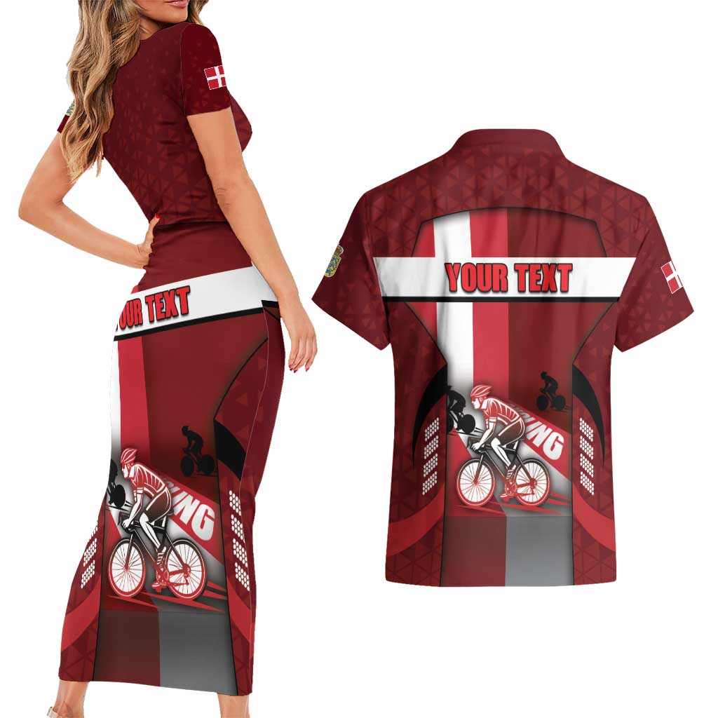 Personalized Denmark Cycling Couples Matching Short Sleeve Bodycon Dress and Hawaiian Shirt Sporty Style Red - Wonder Print Shop