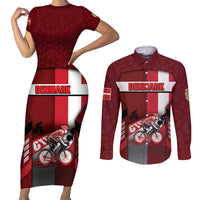 Personalized Denmark Cycling Couples Matching Short Sleeve Bodycon Dress and Long Sleeve Button Shirt Sporty Style Red - Wonder Print Shop