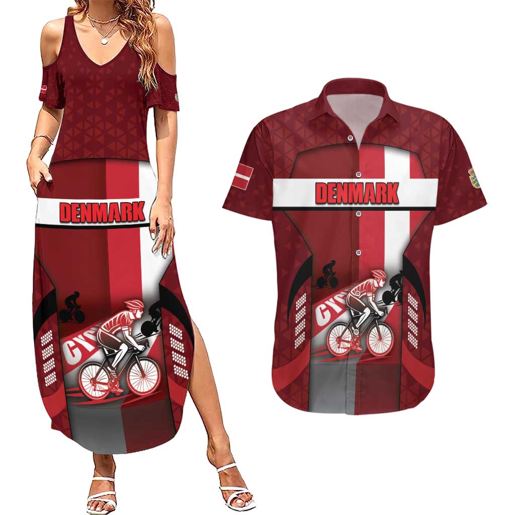 Personalized Denmark Cycling Couples Matching Summer Maxi Dress and Hawaiian Shirt Sporty Style Red - Wonder Print Shop
