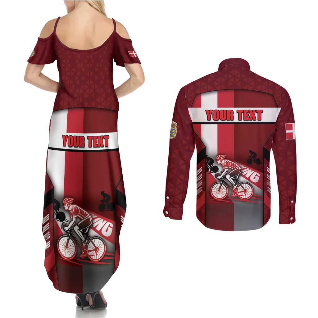 Personalized Denmark Cycling Couples Matching Summer Maxi Dress and Long Sleeve Button Shirt Sporty Style Red - Wonder Print Shop