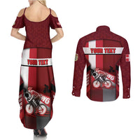 Personalized Denmark Cycling Couples Matching Summer Maxi Dress and Long Sleeve Button Shirt Sporty Style Red - Wonder Print Shop