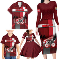 Personalized Denmark Cycling Family Matching Long Sleeve Bodycon Dress and Hawaiian Shirt Sporty Style Red - Wonder Print Shop