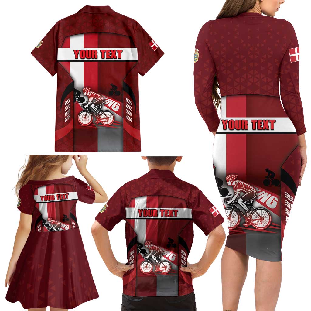 Personalized Denmark Cycling Family Matching Long Sleeve Bodycon Dress and Hawaiian Shirt Sporty Style Red - Wonder Print Shop