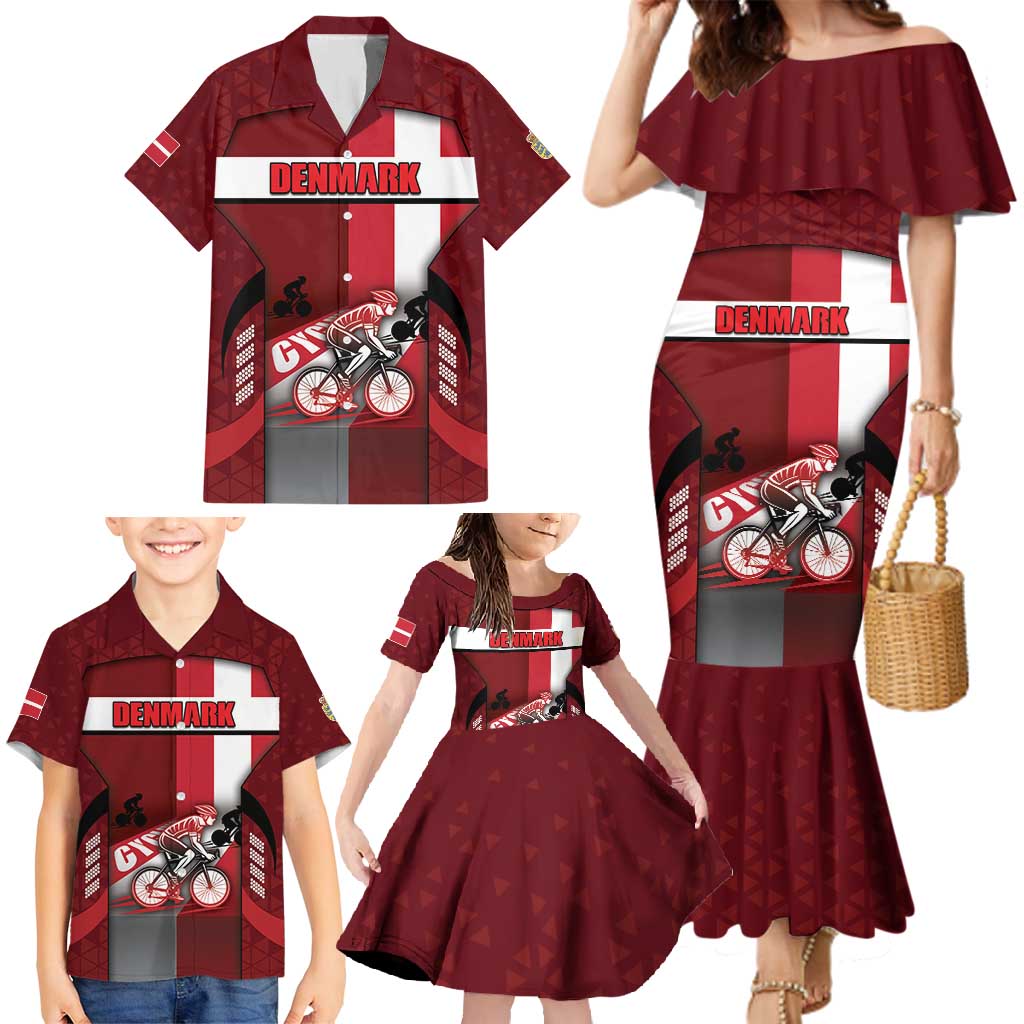 Personalized Denmark Cycling Family Matching Mermaid Dress and Hawaiian Shirt Sporty Style Red - Wonder Print Shop