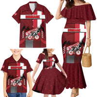 Personalized Denmark Cycling Family Matching Mermaid Dress and Hawaiian Shirt Sporty Style Red - Wonder Print Shop