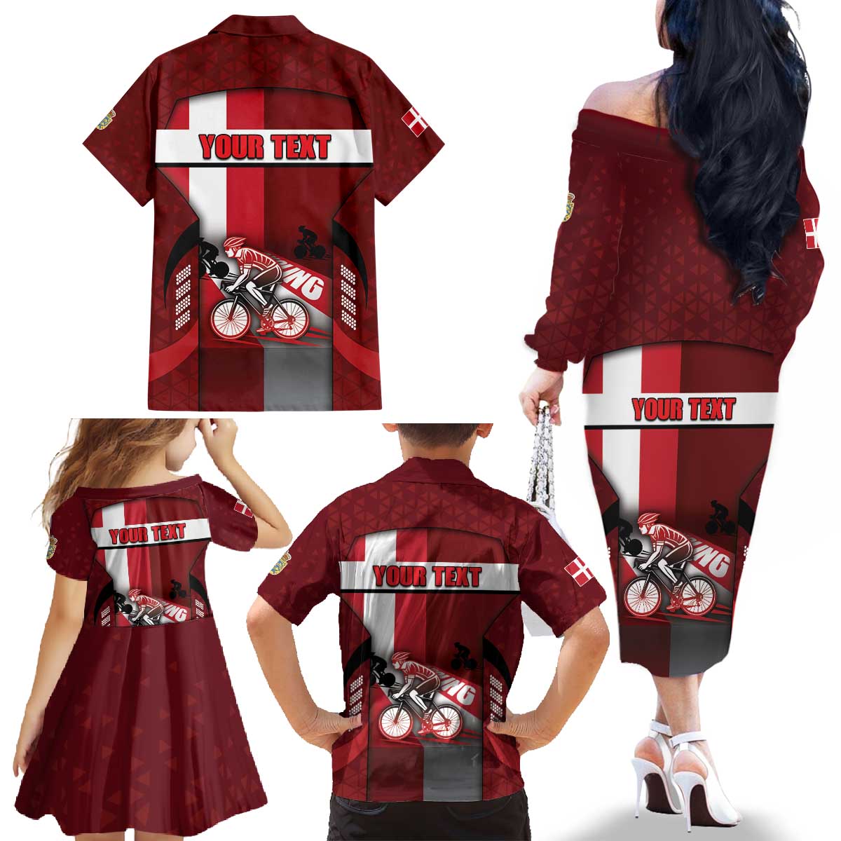 Personalized Denmark Cycling Family Matching Off The Shoulder Long Sleeve Dress and Hawaiian Shirt Sporty Style Red - Wonder Print Shop