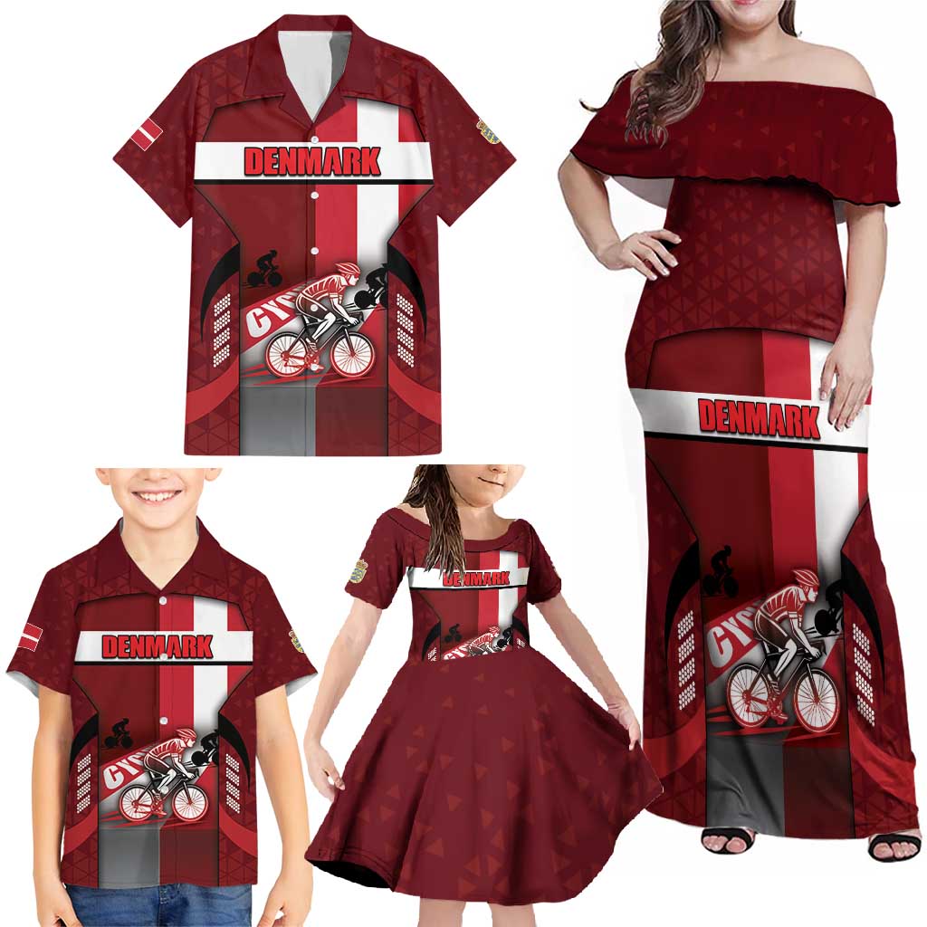 Personalized Denmark Cycling Family Matching Off Shoulder Maxi Dress and Hawaiian Shirt Sporty Style Red - Wonder Print Shop
