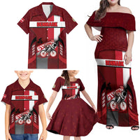 Personalized Denmark Cycling Family Matching Off Shoulder Maxi Dress and Hawaiian Shirt Sporty Style Red - Wonder Print Shop