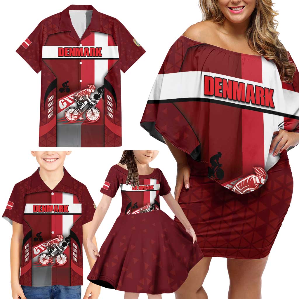 Personalized Denmark Cycling Family Matching Off Shoulder Short Dress and Hawaiian Shirt Sporty Style Red - Wonder Print Shop