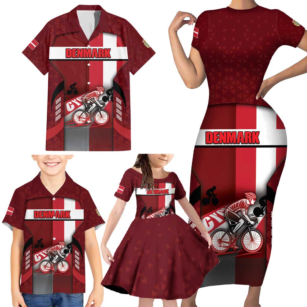 Personalized Denmark Cycling Family Matching Short Sleeve Bodycon Dress and Hawaiian Shirt Sporty Style Red - Wonder Print Shop