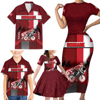 Personalized Denmark Cycling Family Matching Short Sleeve Bodycon Dress and Hawaiian Shirt Sporty Style Red - Wonder Print Shop