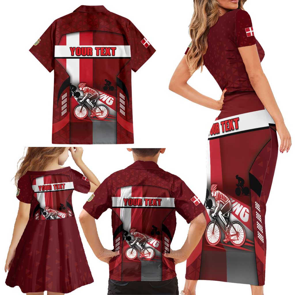 Personalized Denmark Cycling Family Matching Short Sleeve Bodycon Dress and Hawaiian Shirt Sporty Style Red - Wonder Print Shop