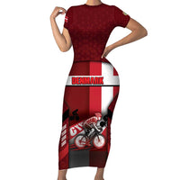 Personalized Denmark Cycling Family Matching Short Sleeve Bodycon Dress and Hawaiian Shirt Sporty Style Red - Wonder Print Shop