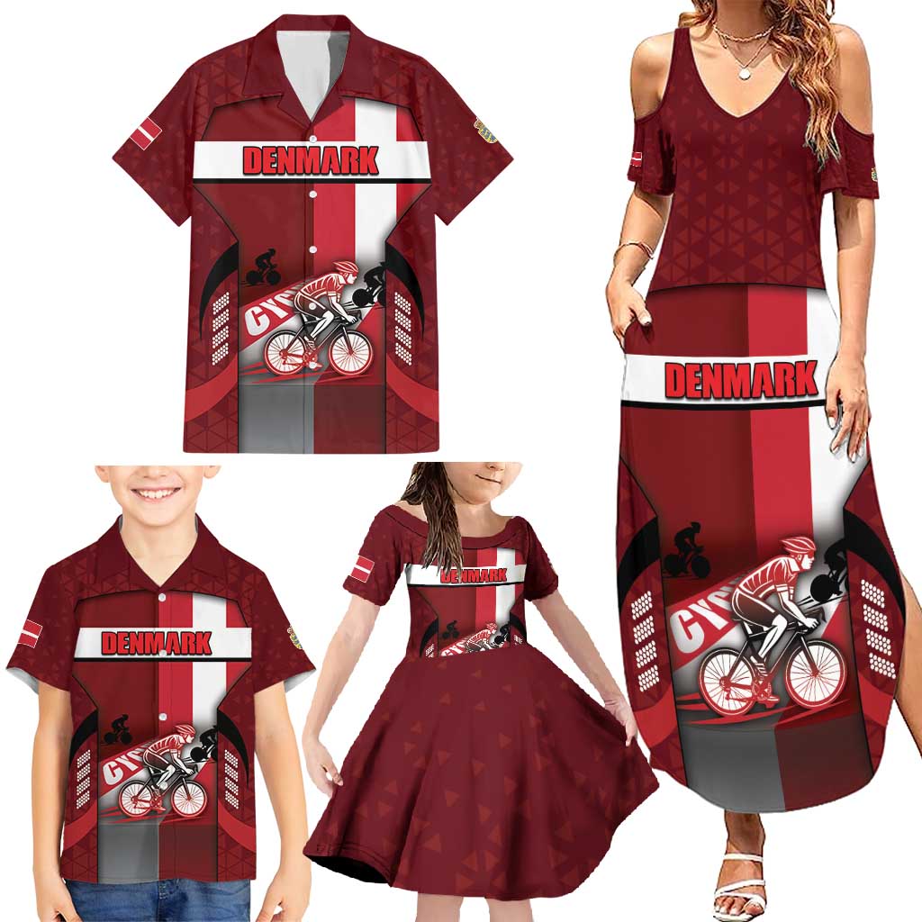 Personalized Denmark Cycling Family Matching Summer Maxi Dress and Hawaiian Shirt Sporty Style Red - Wonder Print Shop