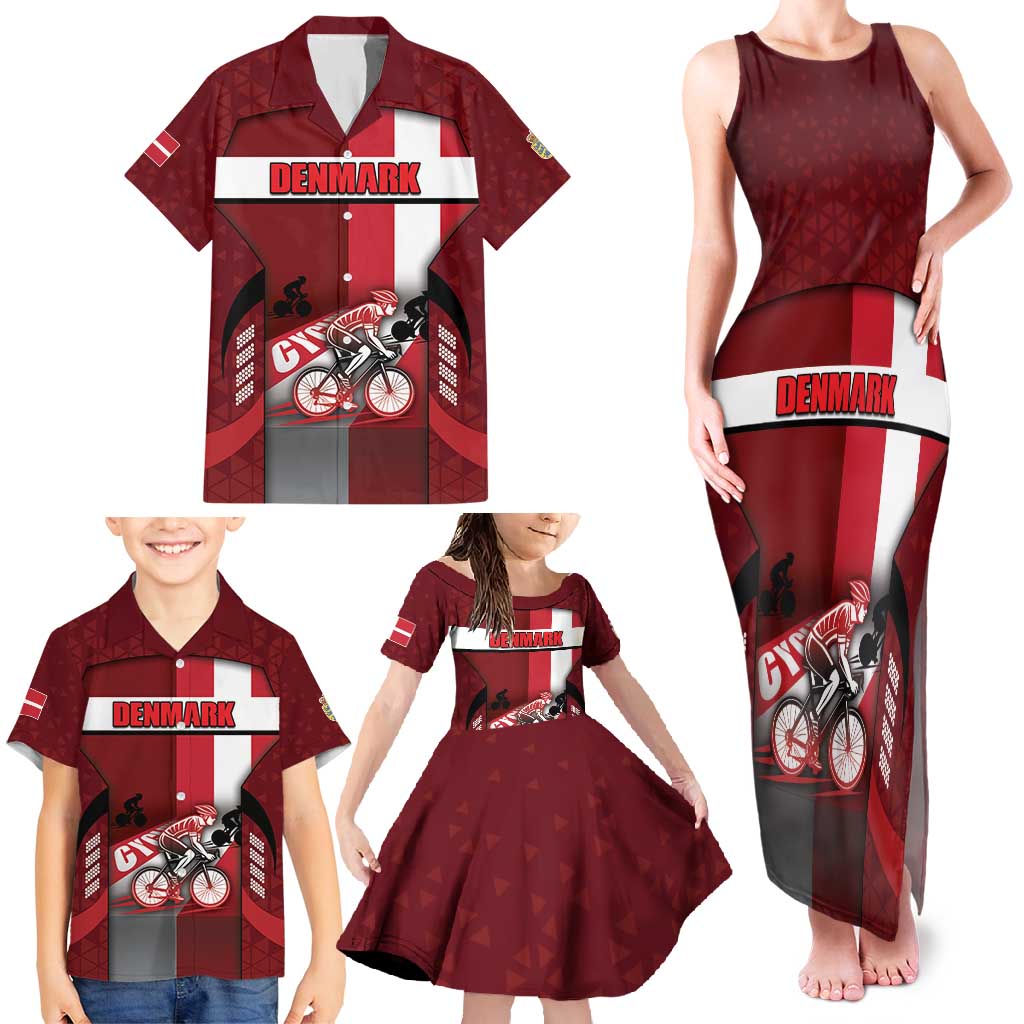 Personalized Denmark Cycling Family Matching Tank Maxi Dress and Hawaiian Shirt Sporty Style Red - Wonder Print Shop