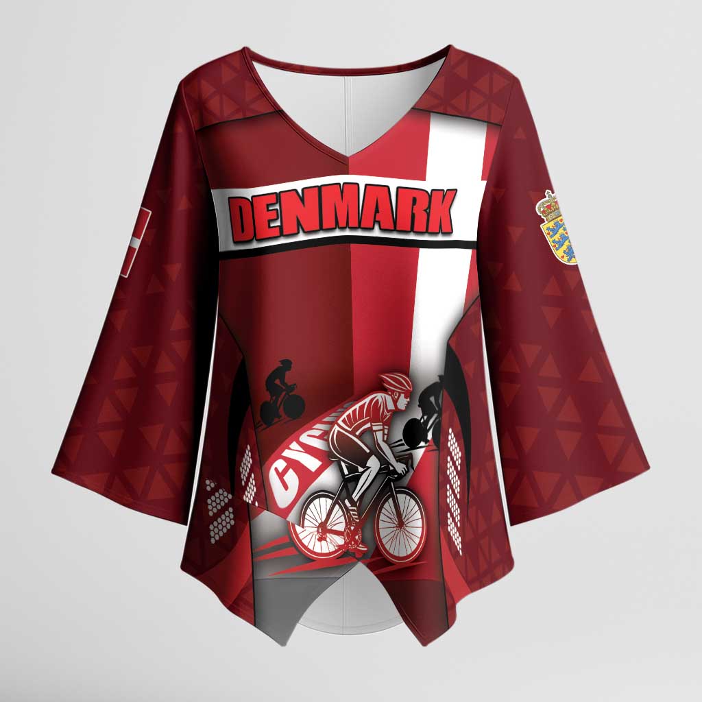 Personalized Denmark Cycling Kimono Sleeve Blouse Sporty Style Red - Wonder Print Shop