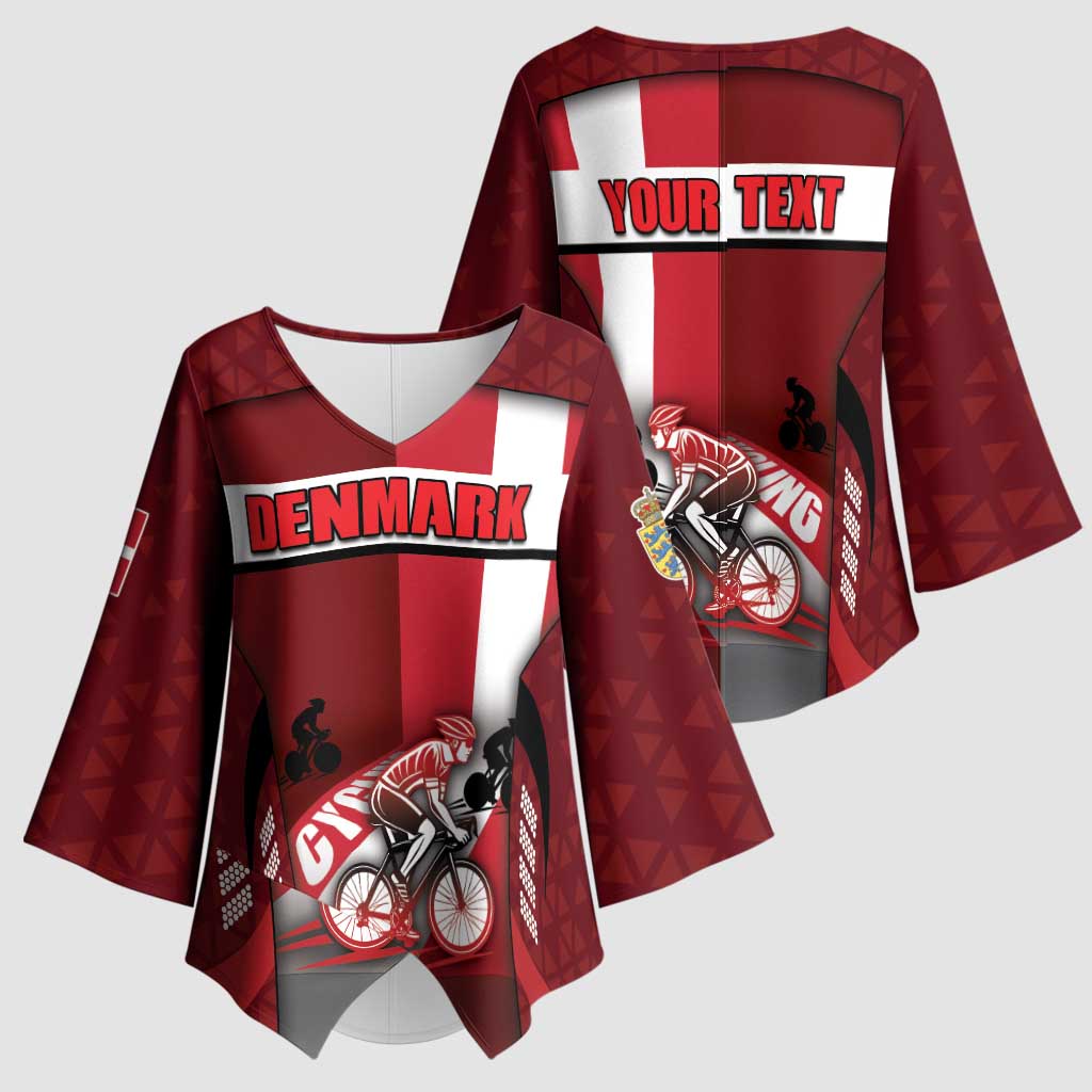 Personalized Denmark Cycling Kimono Sleeve Blouse Sporty Style Red - Wonder Print Shop
