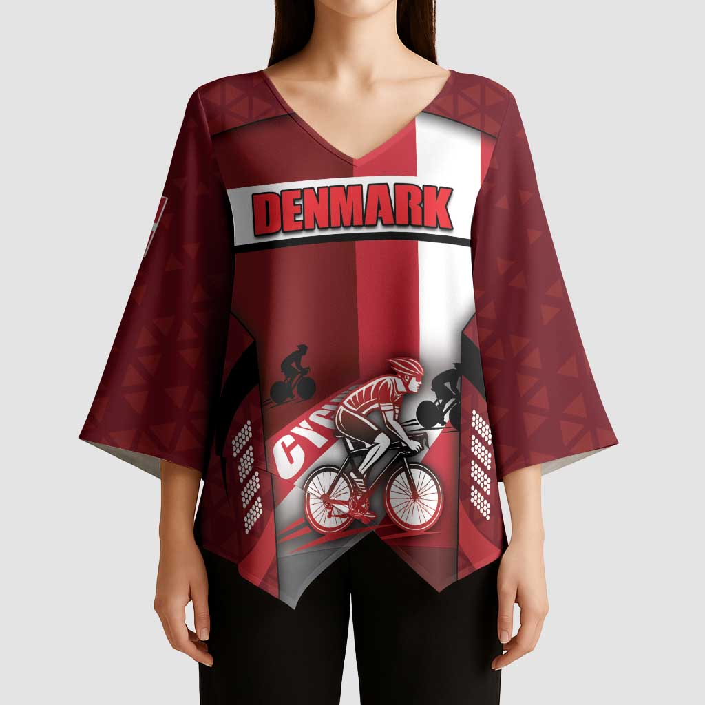 Personalized Denmark Cycling Kimono Sleeve Blouse Sporty Style Red - Wonder Print Shop
